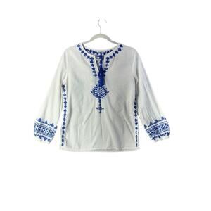 Roller Rabbit White/Blue Embroidered Top with Tassels‎ Size Small